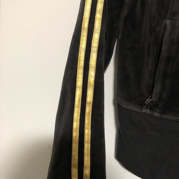 Victoria’s Secret Black Velour Gold Stripe Y2K Zip Up Track Jacket Size Small - Picture 3 of 8
